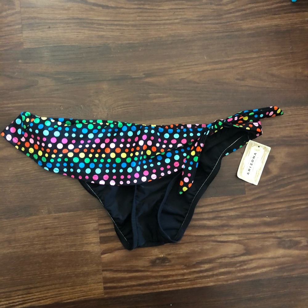 NWT Arizona Bikini Swimsuit Bottom Black/Dots  Junior L